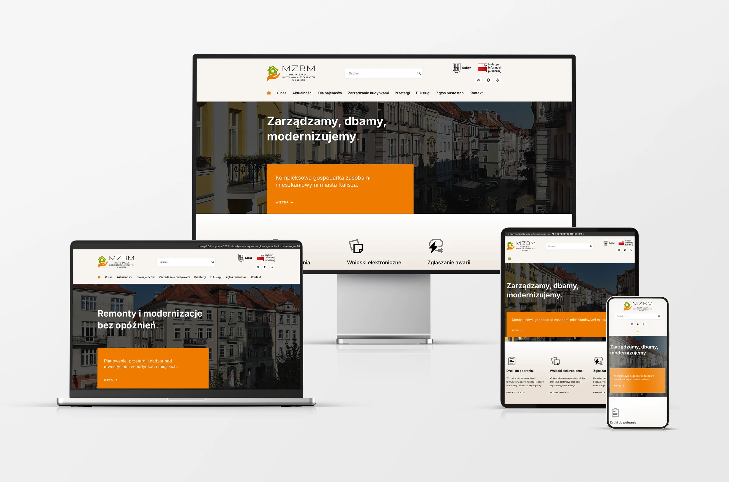 Projekt strony dla Miejskiego Zarządu Budynków Mieszkalnych w Kaliszu