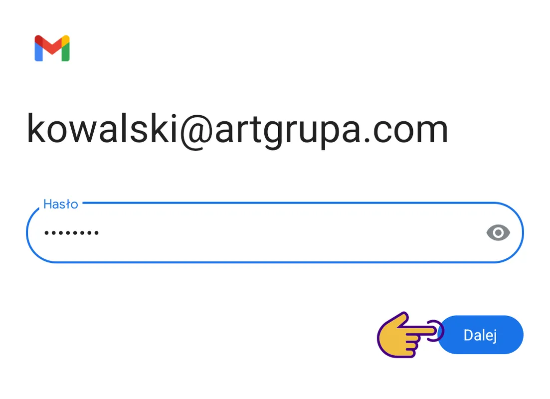 Gmail na Androidzie – ekran wprowadzania hasła do skrzynki e-mail