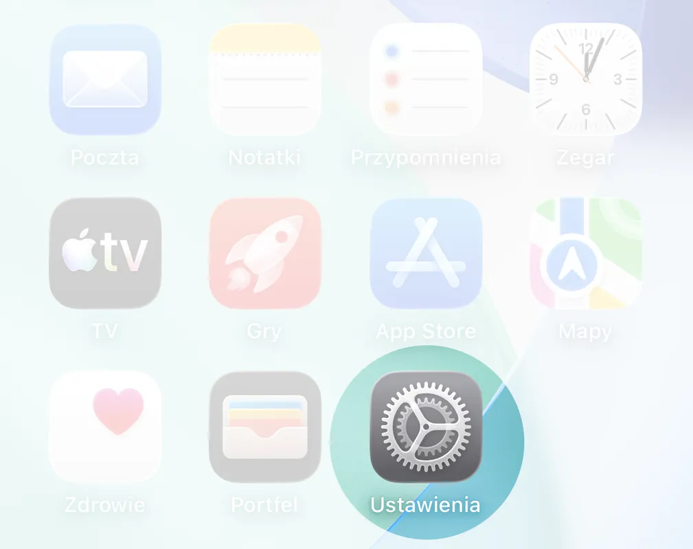 Ekran główny iPhone – ikona Ustawienia