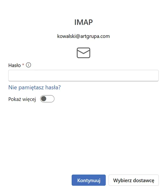 Outlook dla Windows – okno z przyciskiem Wybierz dostawcę